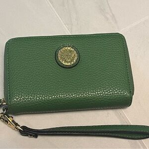Anne Klein Green Wristlet with Gold Emblem